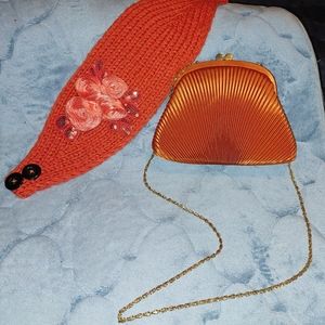 Tangerine Satin Evening bag and headband